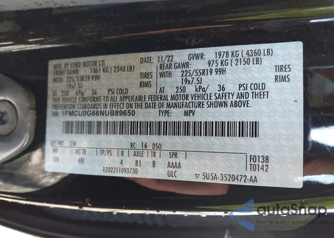 2022 Ford Escape Se z USA, uszkodzony, nr VIN 1FMCU0G66NUB89650